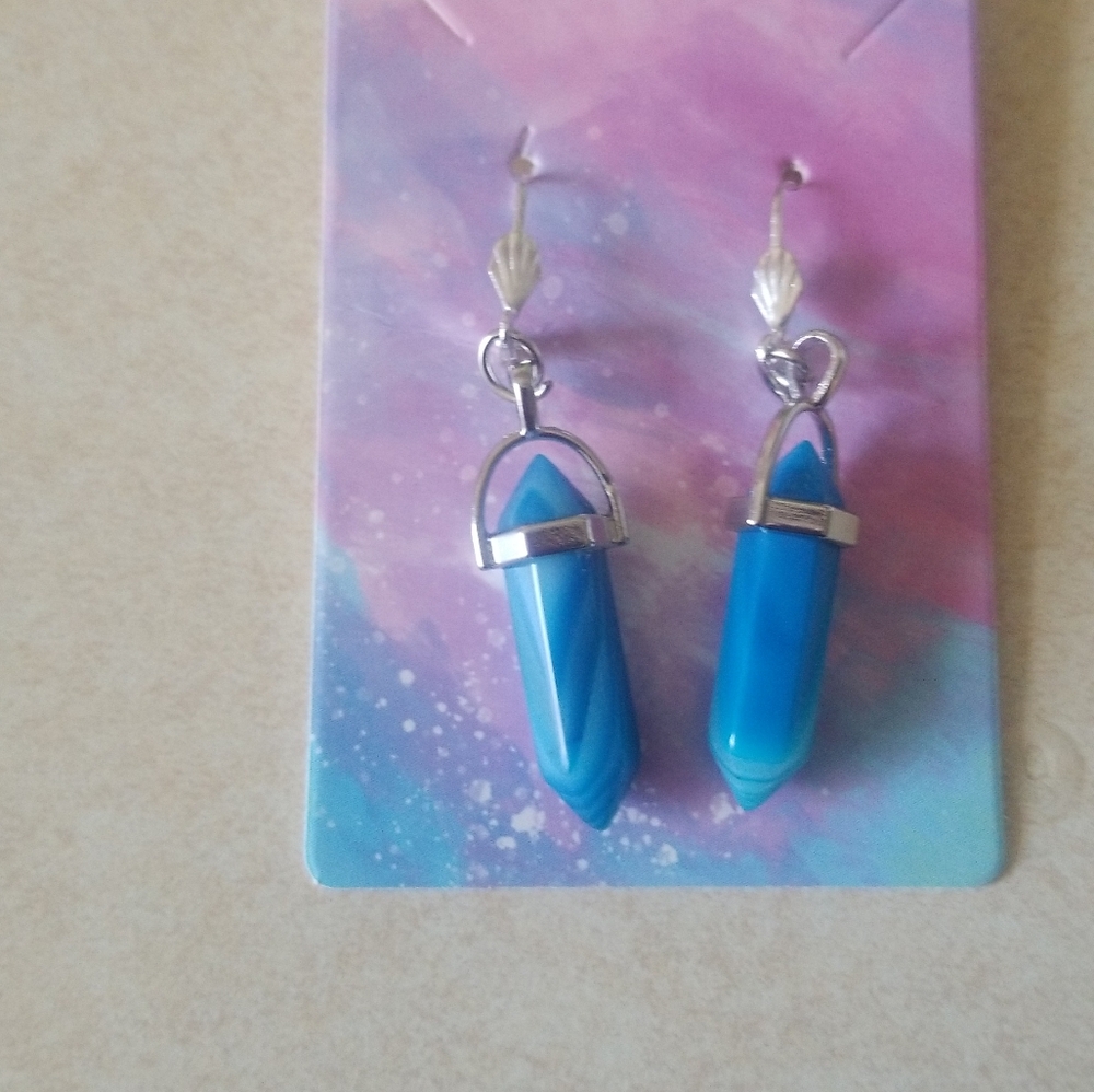 Handmade blue gemstone hanging earrings